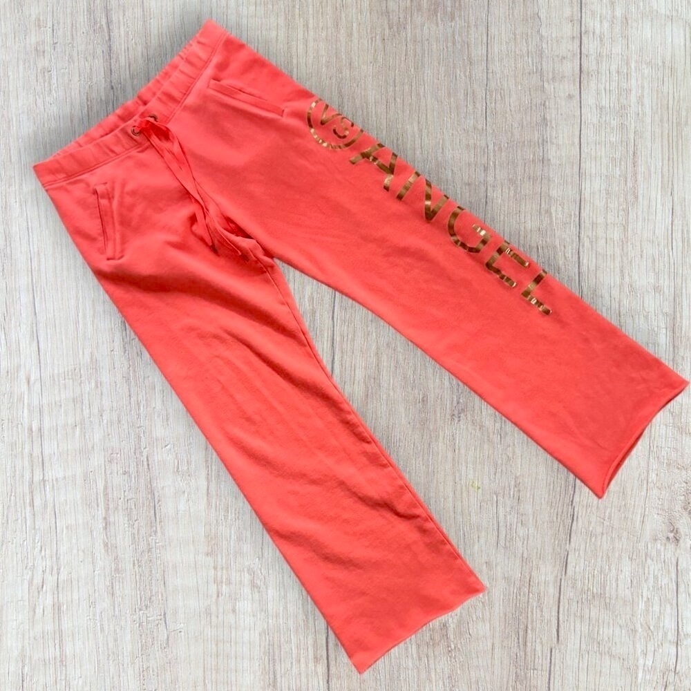 Victorias Secret VS ANGEL Coral Gold Fleece Cotton Drawstring Jogger Pants S y2K